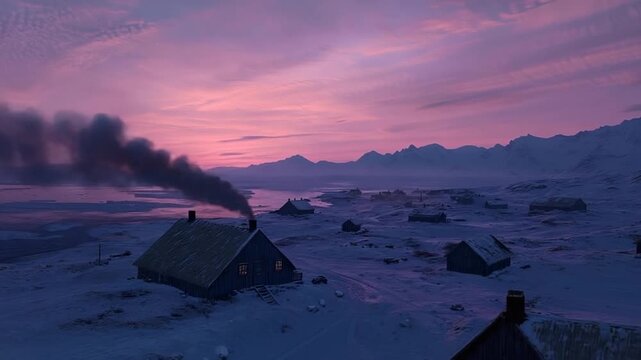 historical greenlandic longhouse at sunset zoom out video
