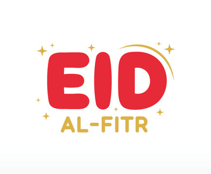Cute red Eid al-Fitr greeting text with gold stars