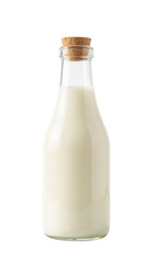 Fresh milk in glass bottle with cork stopper, showcasing its creamy texture and inviting appearance. Perfect for various culinary uses