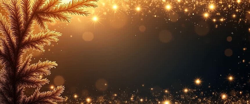 Golden holiday lights shimmer gently as a slow camera pan reveals frosted pine branches, creating a festive, cinematic atmosphere perfect for seasonal greetings and celebrations.