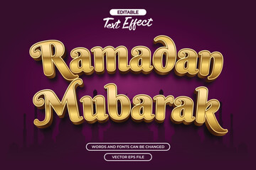 Ramadan kareem editable text effect with 3d gold texture text and with silhouette of the mosque in the background