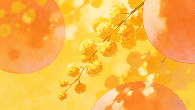 Still life illustration of healing acacia and cantaloupe under warm light