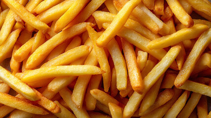 A close-up view of a pile of golden fried French fries
