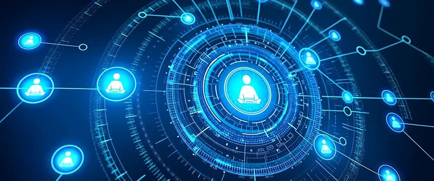 Futuristic digital interface with dynamic data flow animates across a sleek computer monitor, gently swaying lights, and a slow panning camera, in a cinematic, tech-focused style.