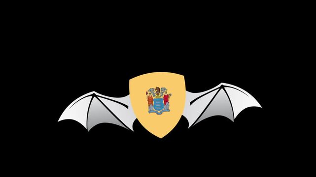 Loop Animation of New Jersey a flag icon with shield shape flying like a bat