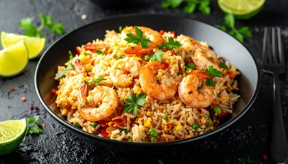 Fototapeta premium Khao Pad mit Garnelen
