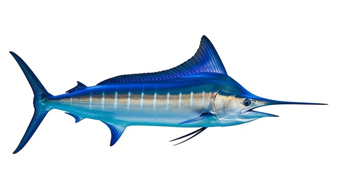 A striking image of a blue marlin showcasing its elongated bill and vibrant coloration