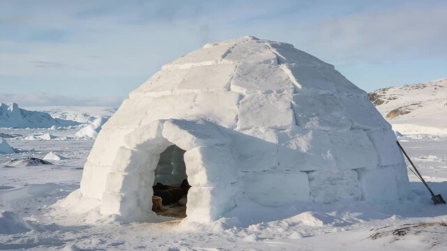 illu greenlandic igloo, dome-shaped snow shelter northern Greenland (Qaanaaq) video