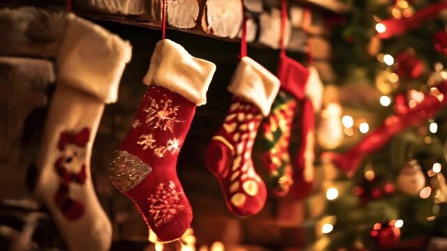 Beautiful Christmas greeting card with bright winter holiday socks