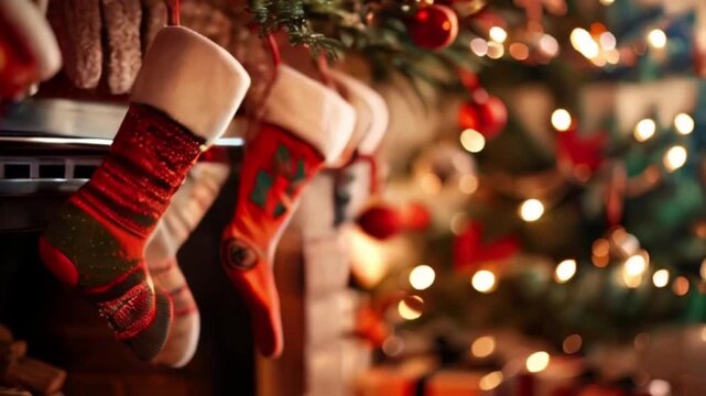 Beautiful Christmas greeting card with bright winter holiday socks