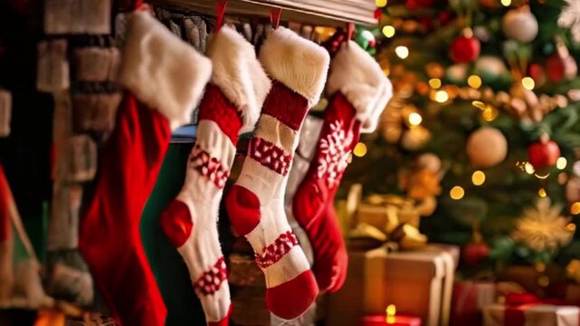 Beautiful Christmas greeting card with bright winter holiday socks