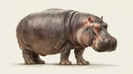 Studio-style illustration of a calm hippopotamus on white background