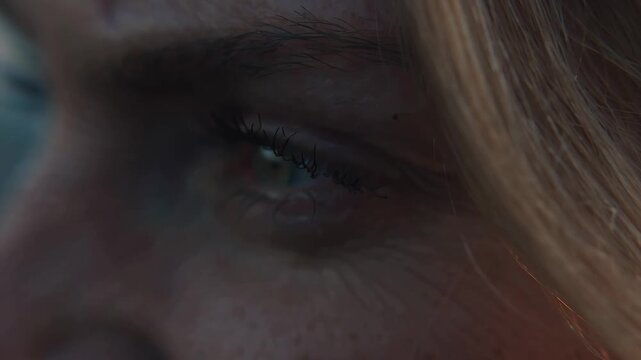 Intimate closeup of a human eye with long lashes, capturing a moment of quiet contemplation.
