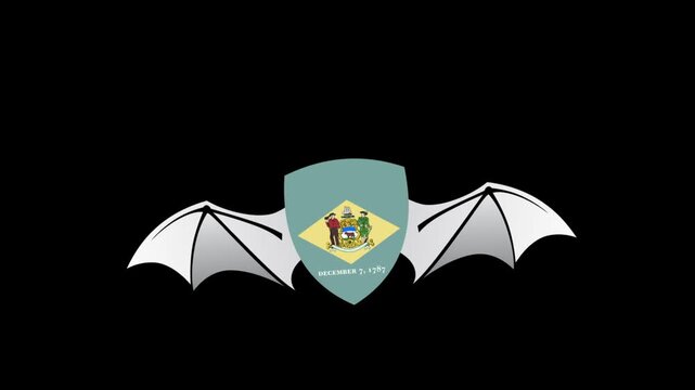 Loop Animation of Delaware a flag icon with shield shape flying like a bat