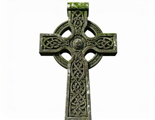 Ancient Celtic Cross Stone Sculpture with Intricate Knotwork Detail.