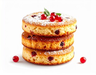 Stack of Cranberry Cakes with Powdered Sugar and Berries.