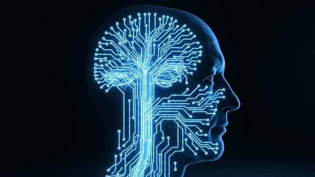 Human Head Silhouette with Tree of Life Representing Artificial Intelligence and Technology