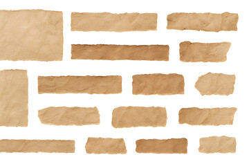 Old torn paper pieces with rough edges and aged texture isolated on transparent background