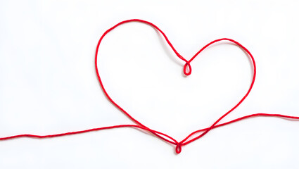 Minimalism of Love: Red String in a Heart Shape on White.