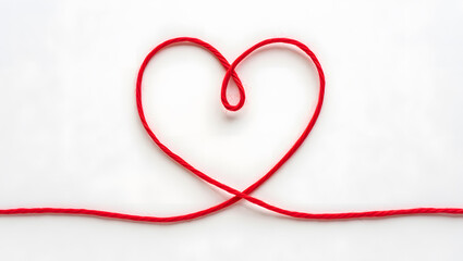 Minimalism of Love: Red String in a Heart Shape on White.