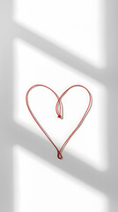 Minimalism of Love: Red String in a Heart Shape on White.
