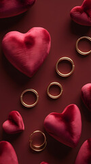 Premium Jewelry Collection: Gold Rings on Red Velvet.