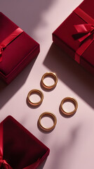 Premium Jewelry Collection: Gold Rings on Red Velvet.