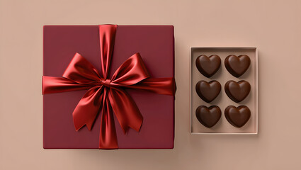 Valentine's Day: Stylish Flat Lay with Pralines and a Golden Bow.