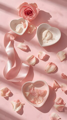 Valentine's Day: Soft Flat Lay with Candies and Ceramic Decor.