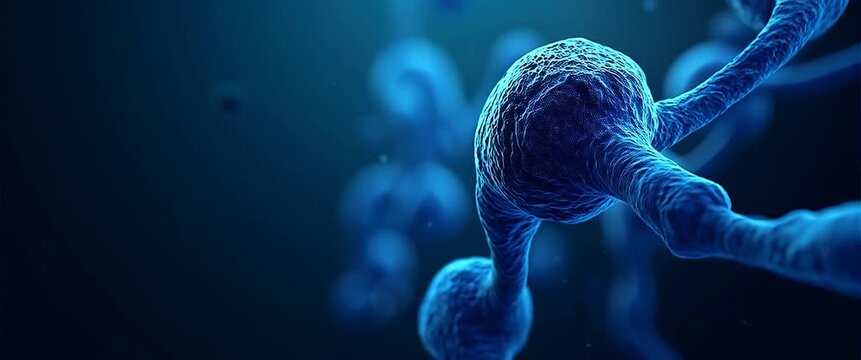 Intricate 3D model of a DNA strand gently rotates as the camera steadily tracks across a dimly lit, cinematic background with subtle particles drifting, highlighting genetic research and biotechnology