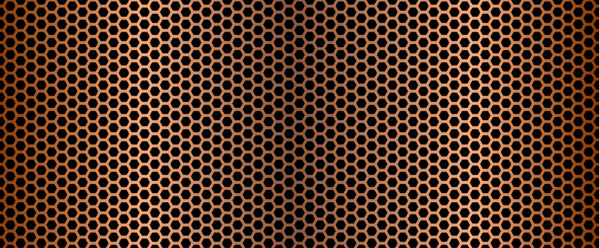 Metallic copper or bronze gradient speaker grille or metal grill mesh vector background