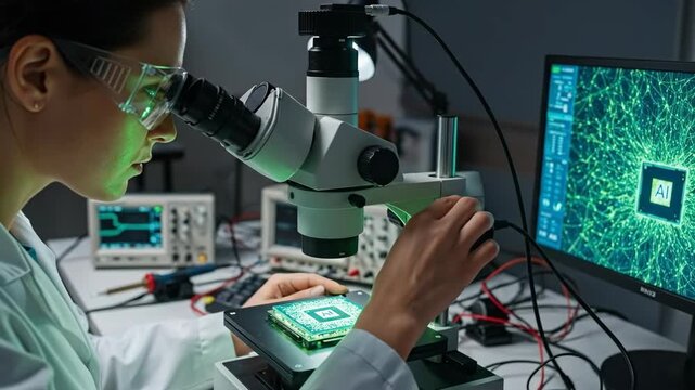 Operating a microscope to inspect a microchip for research and development
