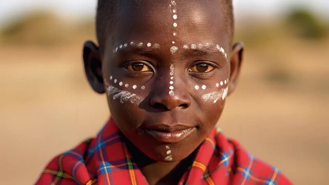 Young African Boy Portrait Traditional Face Paint Culture