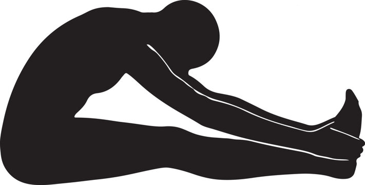 Silhouette of a woman stretching her legs and touching her toes on a white background
