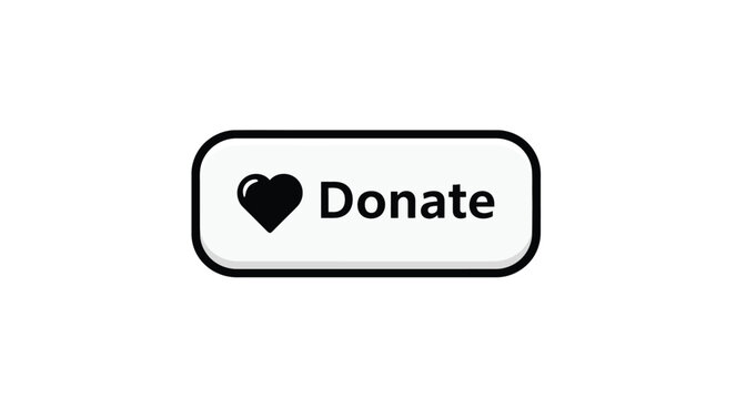 A white button with a black heart and the word donate on it