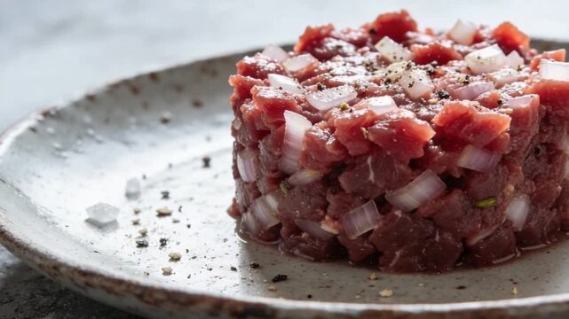 Traditional tartarmiut greenlandic steak tartare zoom out video
