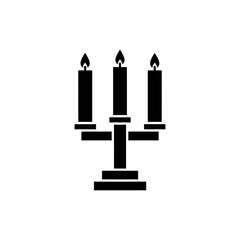 Three Candle Candelabra Icon with Lit Flames in Black