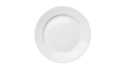 Empty white ceramic plate isolated PNG on transparent background, clean dinnerware for food presentation and restaurant use