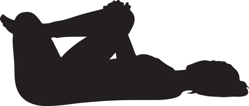 Silhouette of woman in reclining bound angle pose Supta Baddha Konasana yoga on white background