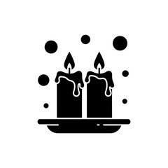 Obraz premium Two Lit Candles on Plate Silhouette Icon in Black and White