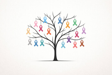 tree with colored awareness ribbons