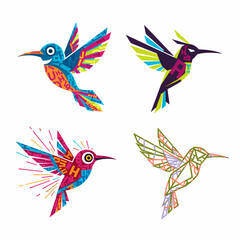 Obraz premium Colorful Geometric Hummingbirds Flying Abstract Vector Illustrations