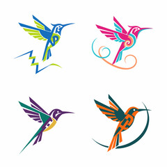 Obraz premium Colorful Hummingbird Logos Collection, Flying Birds Vector Art