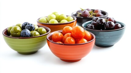 Assorted Colorful Fruits and Snacks Displayed in Bowls
