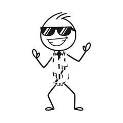 Cool stick figure wearing sunglasses with arms raised in a gesture of excitement