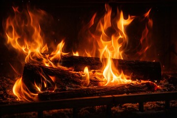 Roaring fire in the hearth