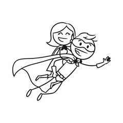 Superhero couple flying together, a fun illustration of teamwork and love