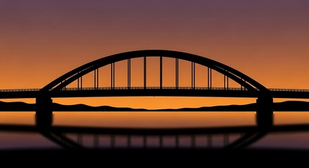 Obraz premium Silhouette of a large arch bridge over water at sunset