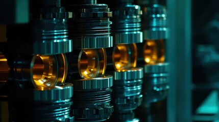 Close up of interlocking metal components in production