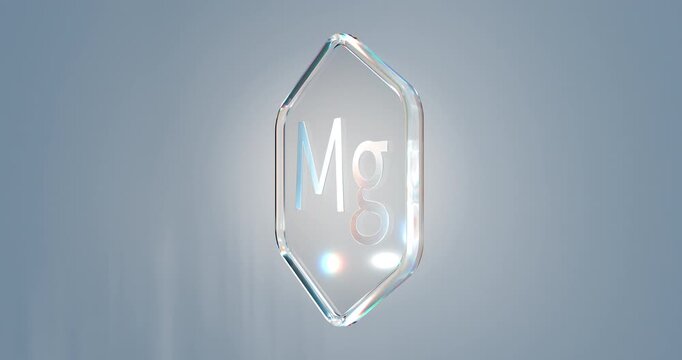 symbol of the trace element magnesium on a rotating transparent hexagon with a looped animation, chemical element Mg